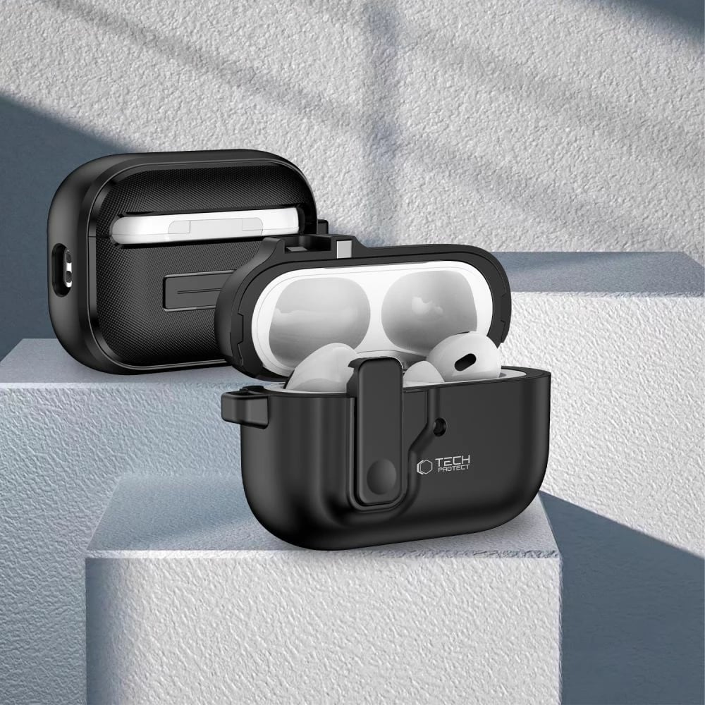 Mbështjellës Tech-Protect Slim Hook për AirPods Pro/Pro 2, me karabinë, Zi