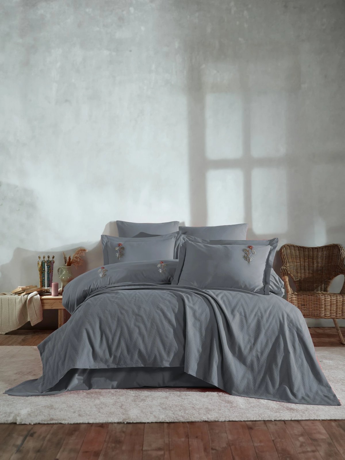 Set mbulesë krevati dopio L'essentiel, Noris, ngjyrë gri