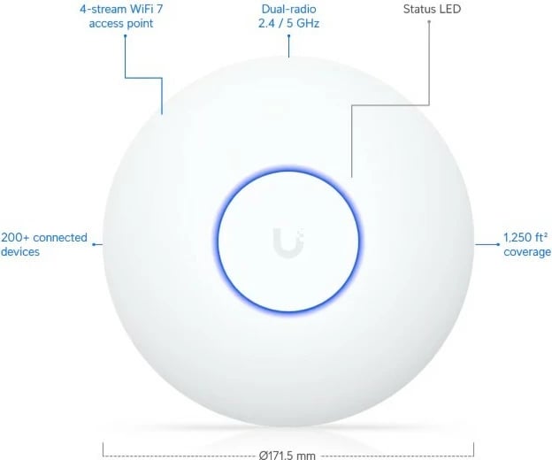 Access point UBIQUITI U7-Lite, WiFi 7, 2.5 GbE, i bardhë
