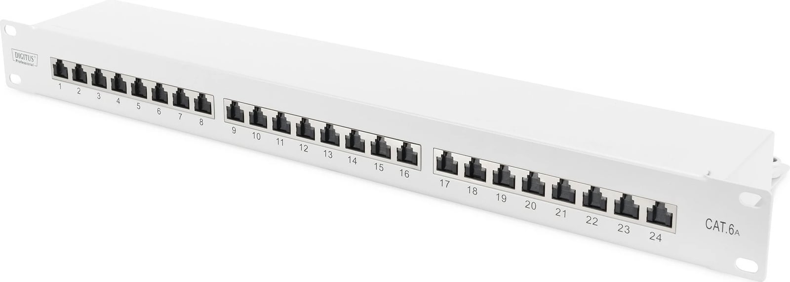 Patchpanel Digitus 24-port Cat6a, 1U, i mbrojtun, gri