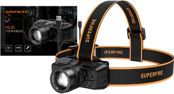 Dritë koke Superfire HL50, 150 lumen, USB, e zezë