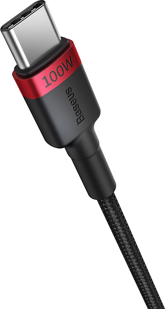 Kabllo USB-C Baseus Cafule, 2m, 100W, set prej 2 copë, zi-kuqe dhe zi-gri