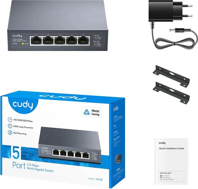 Switch, Cudy HS105, 5 porta 2.5GbE, kasë metalike, desktop/mbajtje muri