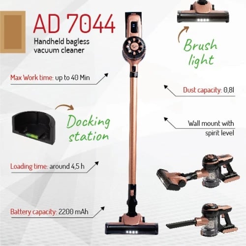 fshesë me korrent dore pa qese Adler AD 7044, 250 W max, deri 40 min, 0.8 L, TURBO, filtër EPA F9 fshesë me korrent dore pa qese Adler AD 7044, 250 W max, deri 40 min, 0.8 L, TURBO, filtër EPA F9