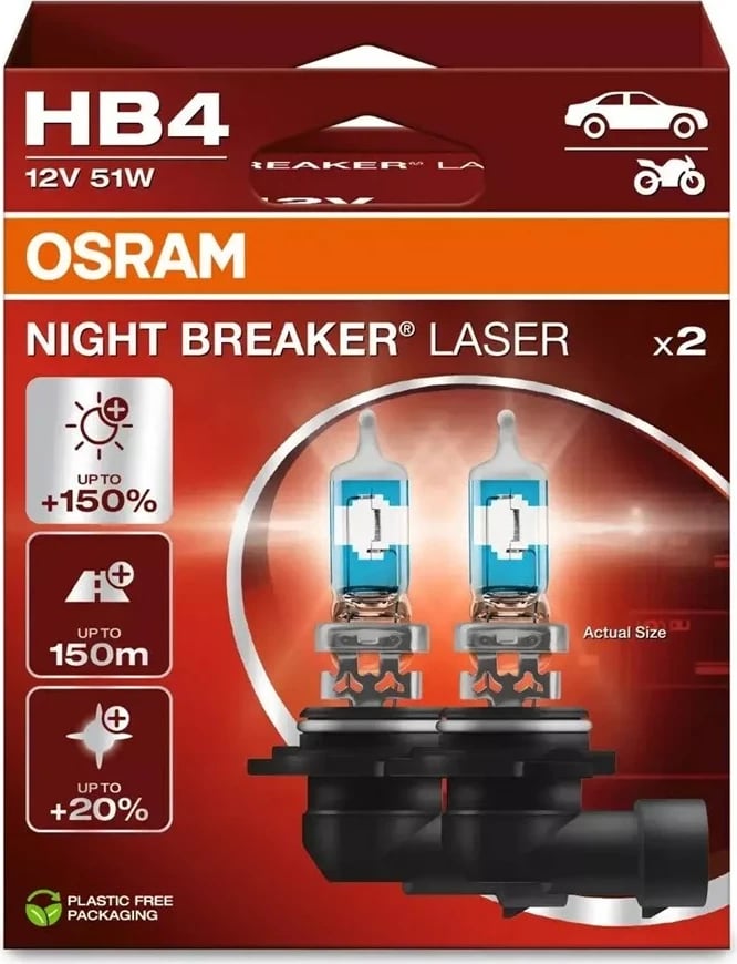 Llamba makine OSRAM Night Breaker Laser HB4, 12V 51W, set 2 copë, Bardhë