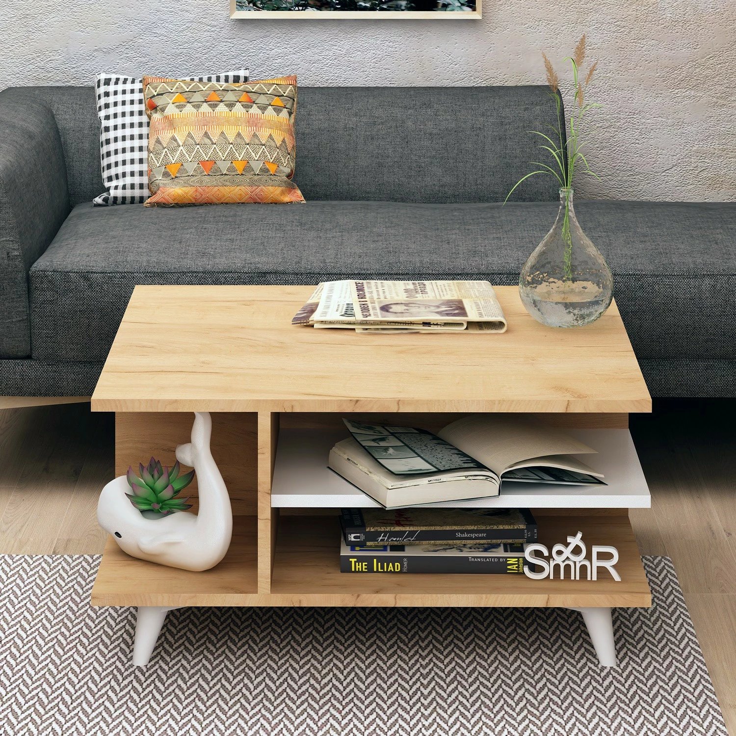 Tavolinë kafeje Hanah Home, Skull, ngjyrë lis dhe e bardhë