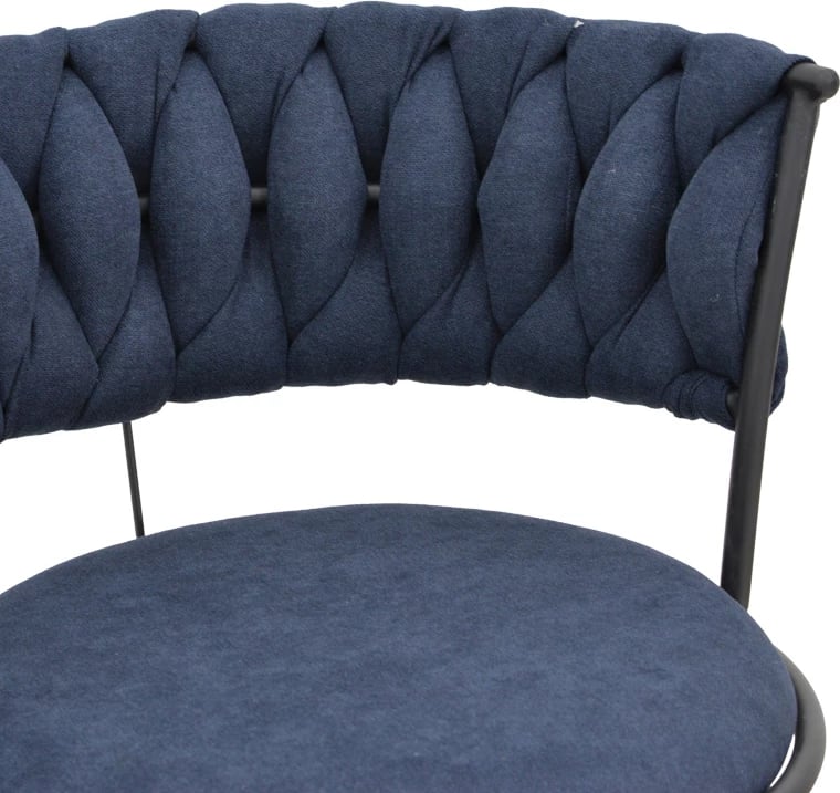 Karrige për bar Alkia, stof ngjyrë kaltër e errët, këmbë metalike të zeza, 50x56x95cm, set prej 2 copash