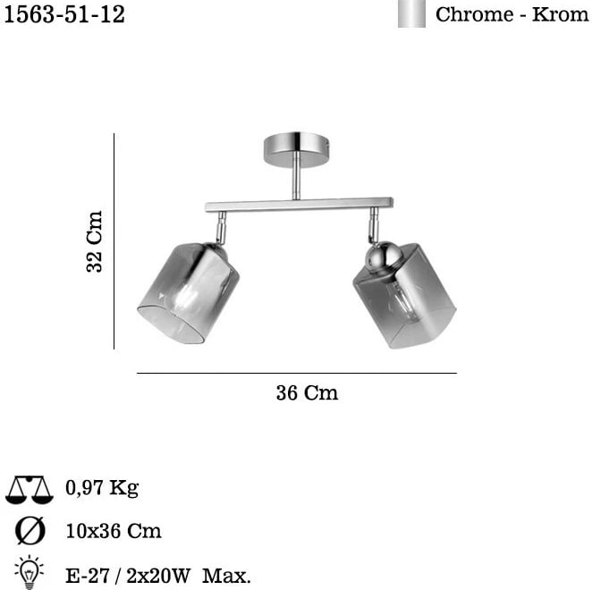 Llambë tavani Opviq, Rayo, krom, 2xE27