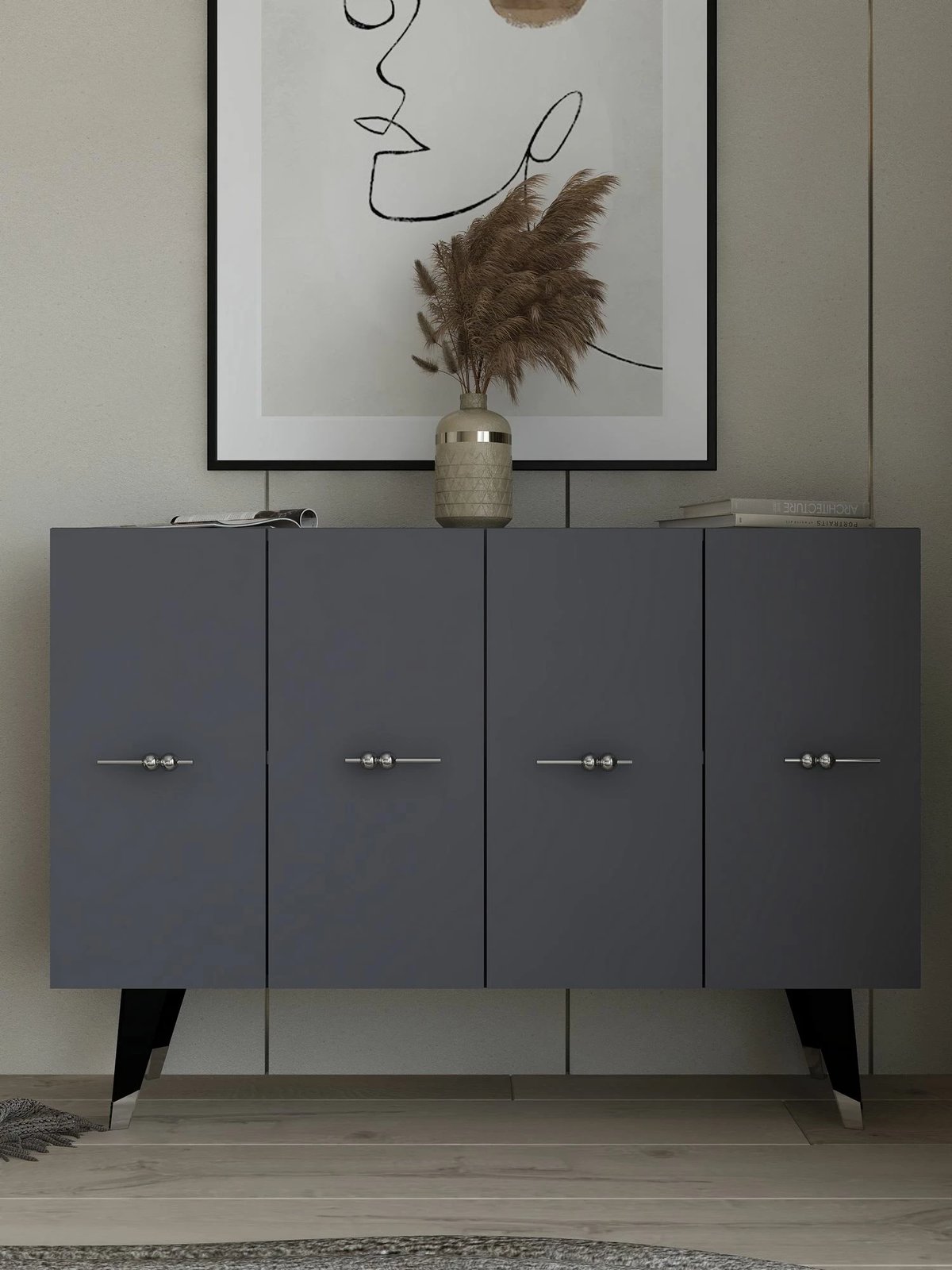 Konsol Skye Decor, ngjyrë argjendi dhe antracit, Quart Salkım