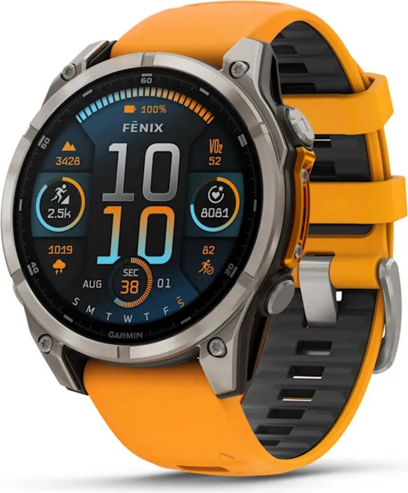 Smartwatch, Garmin, fēnix 8 Sapphire 010-02904-11, madhësi standarde, gri/portokalli