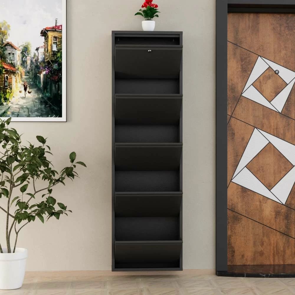 Dollap këpucësh metalik, 5 pjesë, ngjyrë antracit, Skye Decor