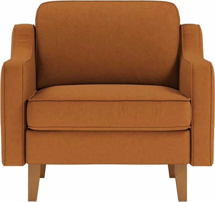 Karrige një vendëshe Robin, kadife karamel, këmbë druri, Atelier del Sofa