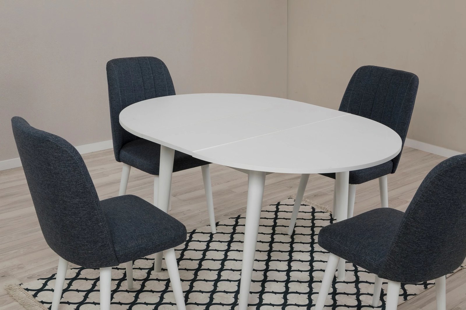 Tavolinë me karrige, e zgjatshme, 5 copë, ngjyrë e bardhë dhe kaltër e errët, Skye Decor, Vina 1048