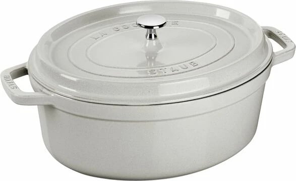Cocotte STAUB, 27 cm, ovale, tartuf i bardhë, gize