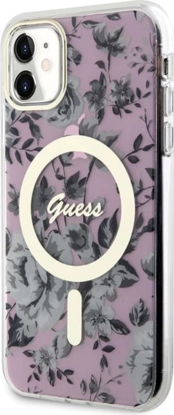 Mbështjellës Guess GUHMN61HCFWSP për iPhone 11/XR 6.1", MagSafe, lule, rozë