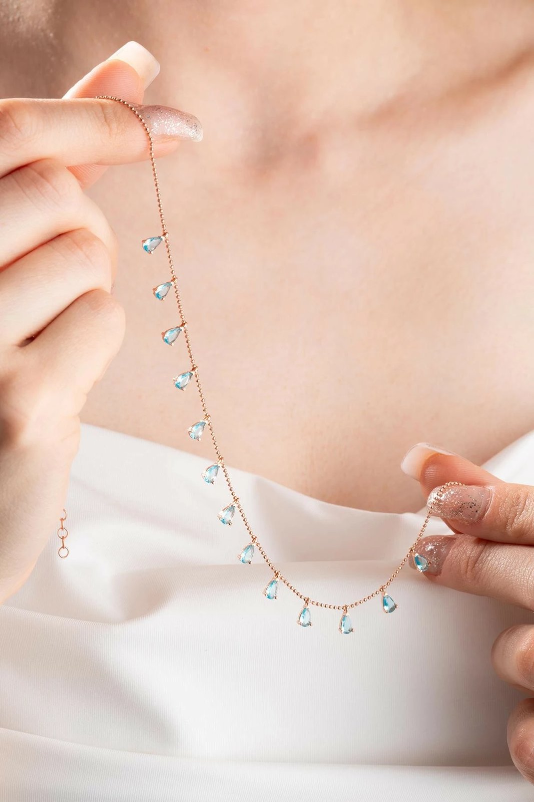 Varëse argjendi Jumeon, ngjyrë ari rozë, gurë akuamarin, NRZ999080