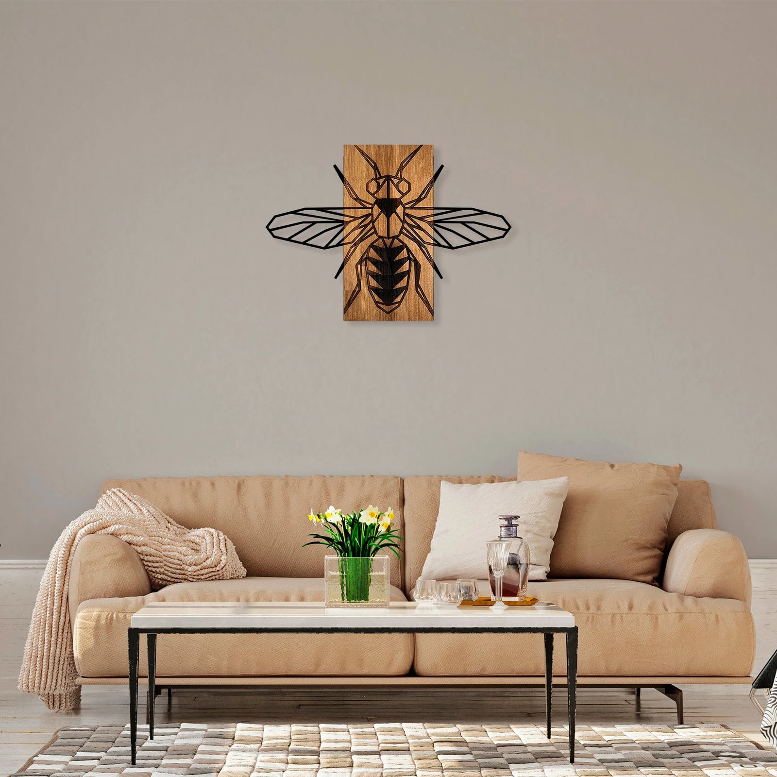 Aksesor dekorativ për mur, dru dhe metal, Wallity MA-308, ngjyrë arre dhe e zezë, 58x82cm