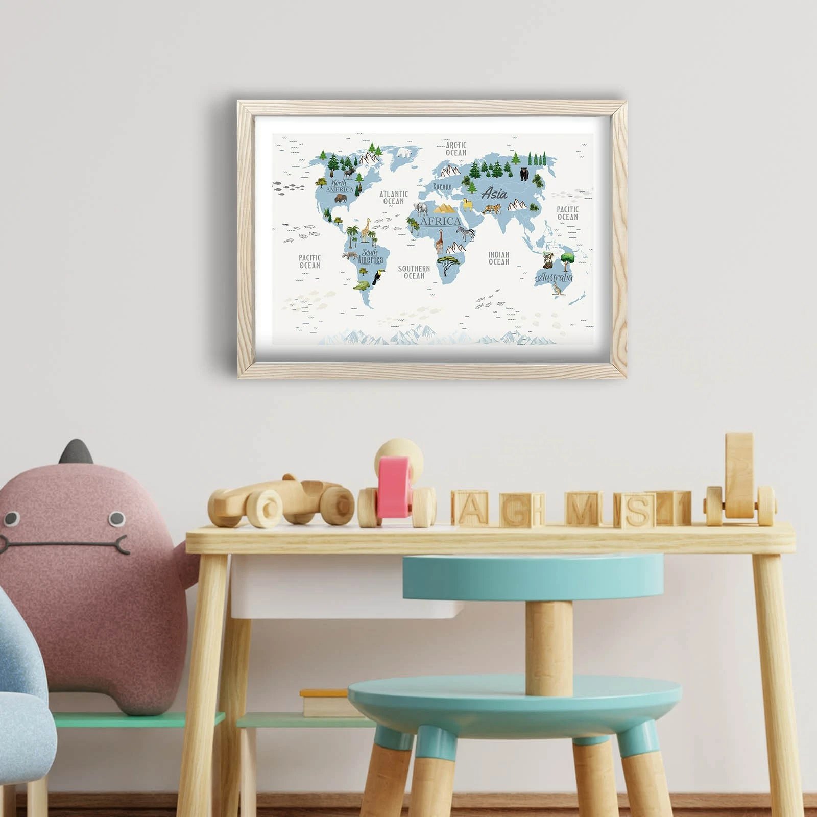 Pikturë dekorative me kornizë MDF, ngjyrë kaltër dhe e bardhë, 38x53cm, Wallity 3853KCT-006