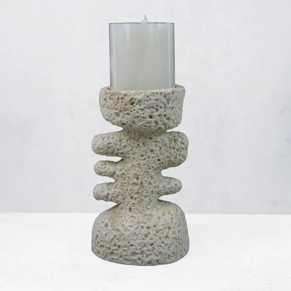 Mbajtës qiriu dekorativ KYCLADIC III, rrëshirë, bezhë, 12x10x20cm