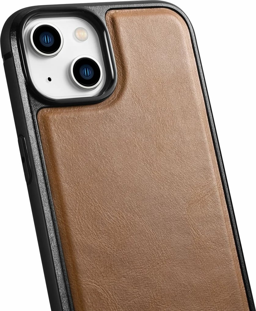 Mbështjellës iCarer për iPhone 14 Plus, lëkurë natyrale, kafe