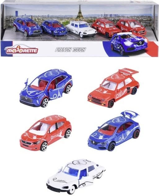 Set vetura lodër Majorette French Touch, 5 copë, Metal, Kuqe/Blu/Bardhë