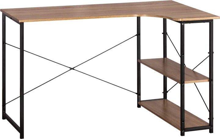 Tavolinë këndi Merlin, kënd i djathtë, ngjyrë lisi me metal të zi, 120x73x75cm