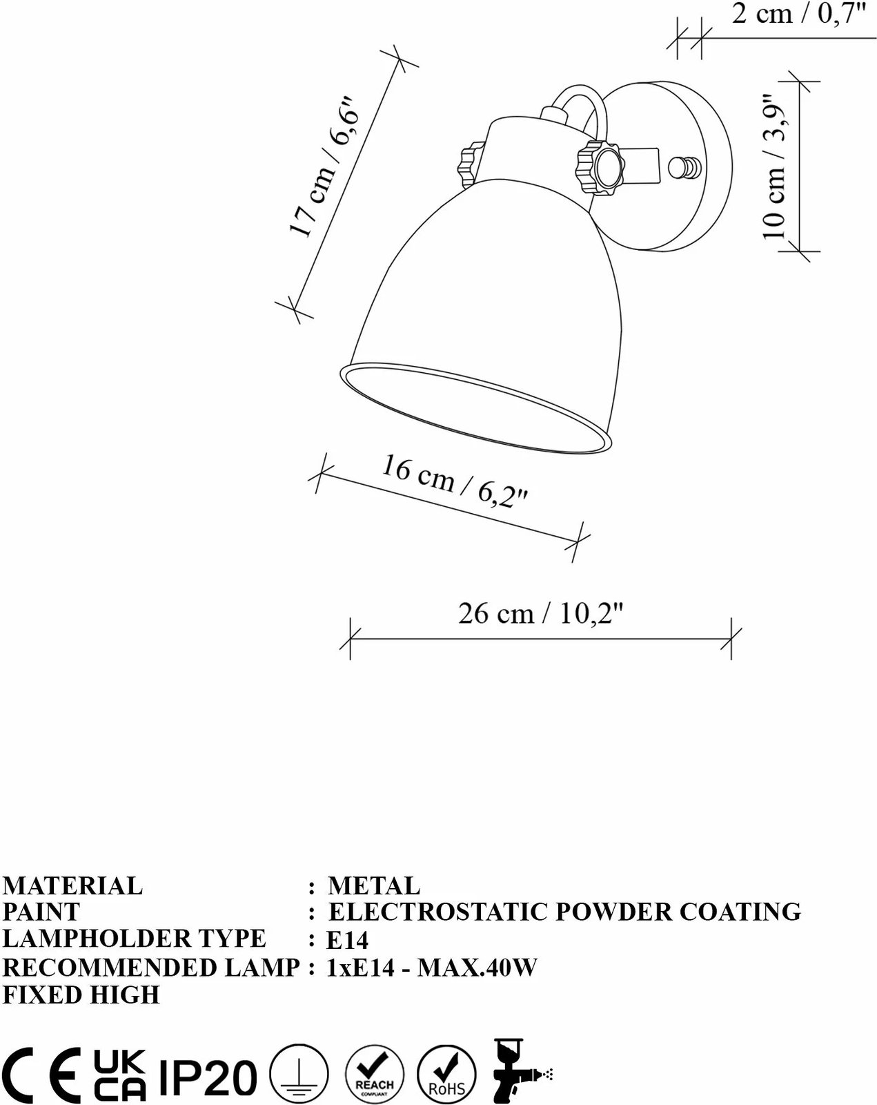 Llambë muri Opviq, Spotkafası, e zezë, 16x26x17cm