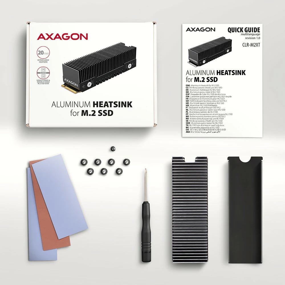 Ftohës pasiv për SSD M.2 AXAGON CLR-M2XT, alumini, për 2280, gri