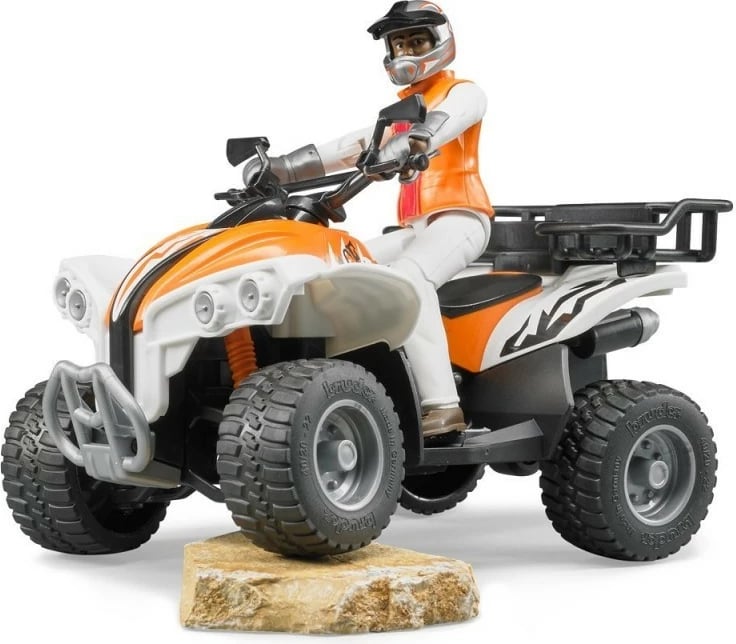 Lodër quad me figurë shoferi, Bruder BR-63000, shkallë 1:16, plastikë, portokalli e bardhë
