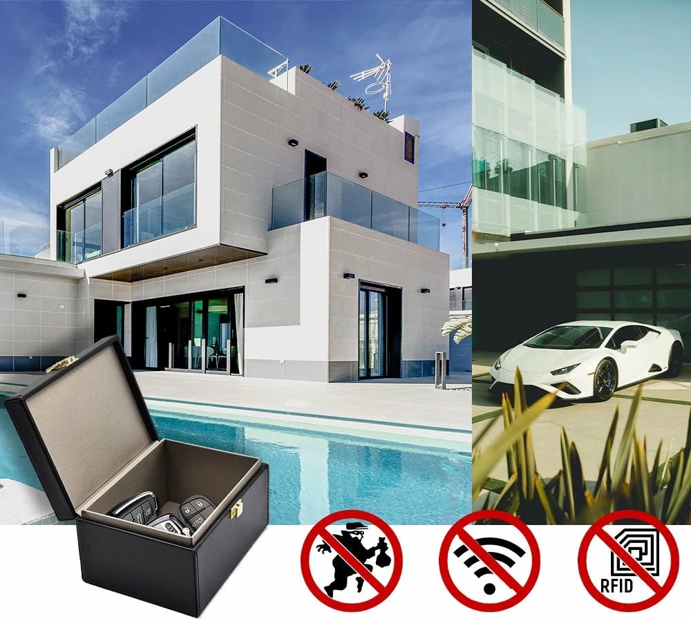 Kuti Faraday Hurtel për bllokim sinjali, për çelësa makine dhe celular, e zezë