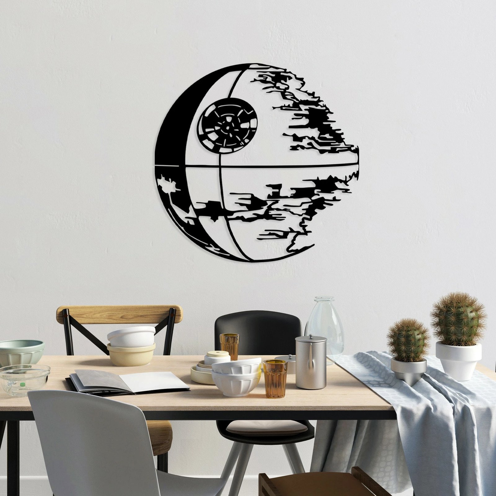 Aksesor dekorativ metalik për mur Wallity, dizajn hapësinor, ngjyrë e zezë, 68x70cm