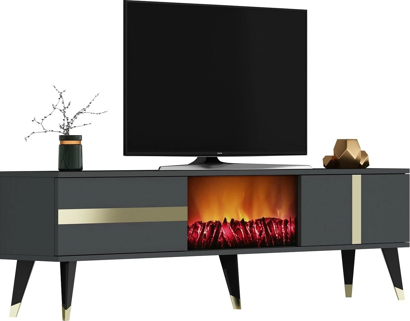 Komodë TV Hanah Home, me oxhak elektrik, anthracite, ari