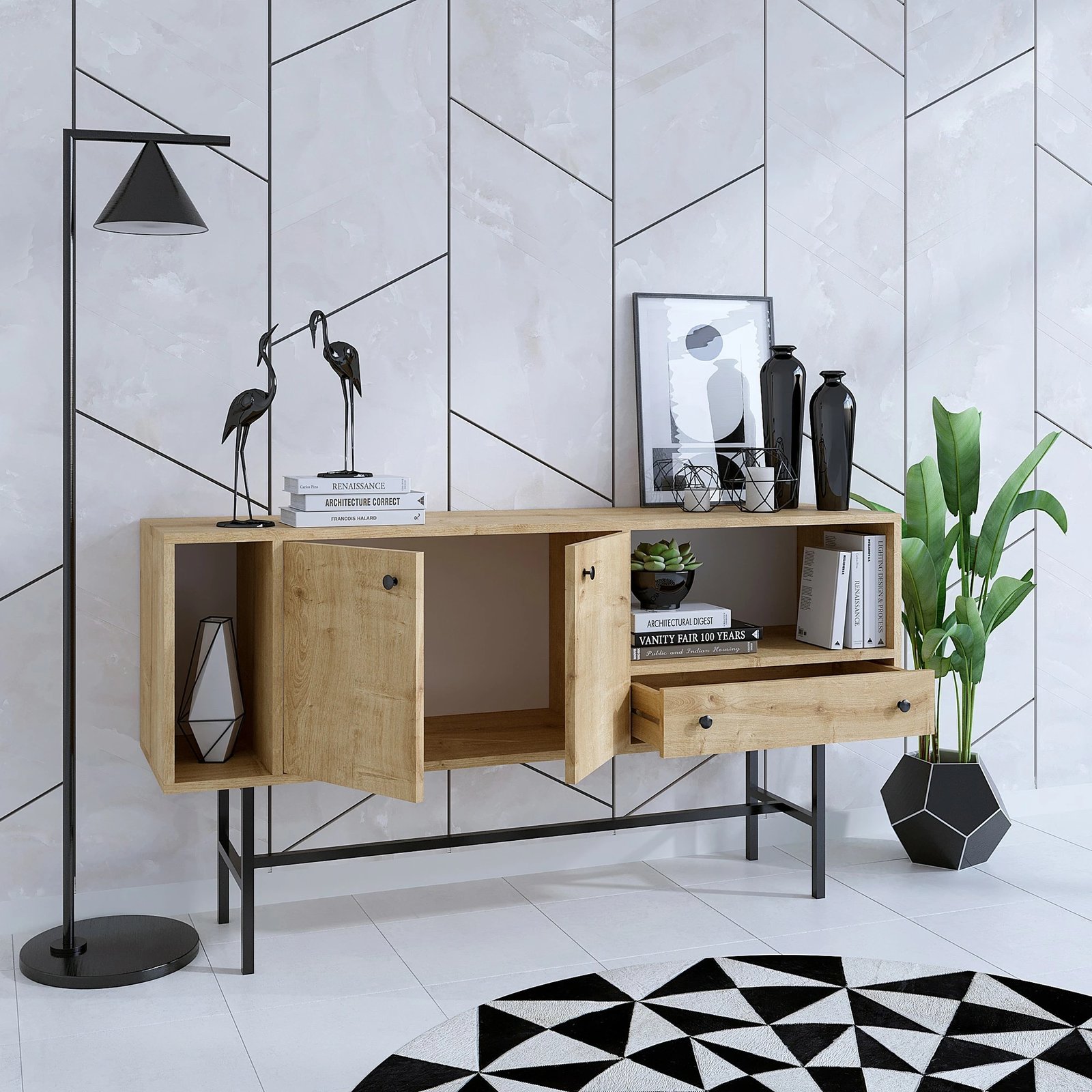 Konsol Freya, ngjyrë lisi Sapphire, e zezë