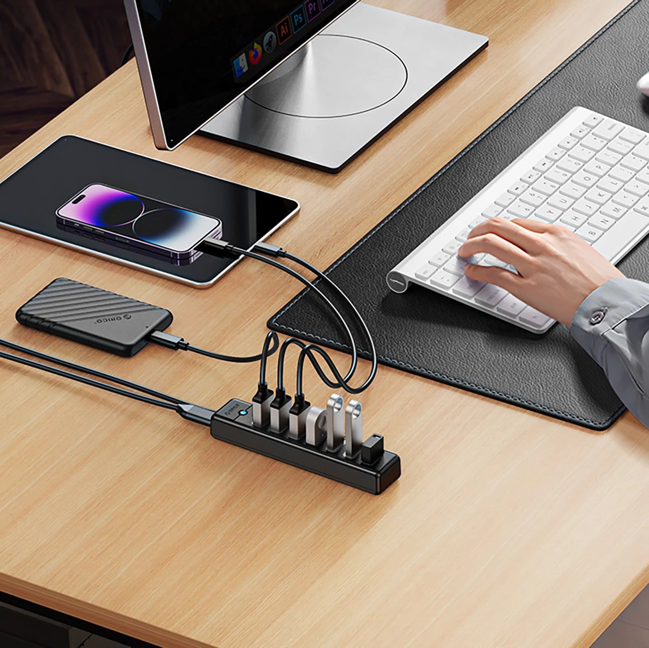 Hub USB Orico PW7U-U3, 7x USB-A 3.0 + USB-C, 1m, i zi