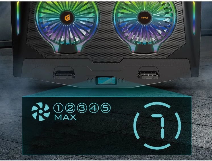 Pad ftohës Conceptronic 2-Fan, USB-A 2.0, RGB, 17 inç, i zi