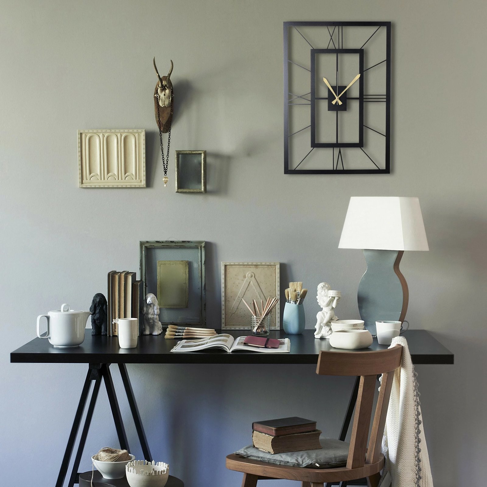 Orë muri dekorative prej metali, Wallity, November, e zezë, 49x34.5cm