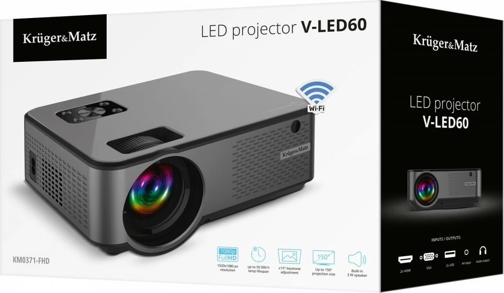 Projektor LED Kruger & Matz KM0371-FHD, Full HD 1080p, Grafit