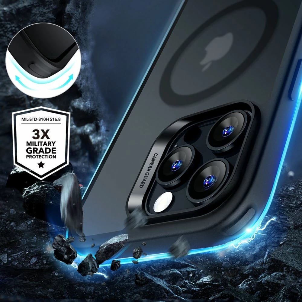 Mbështjellës ESR Classic Hybrid HaloLock MagSafe me xham të temperuar për iPhone 16 Pro Max, gjysmë-transparent me kornizë të zezë, set