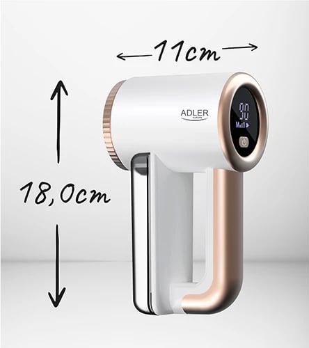 Heqës pushash Adler AD 9617 me LCD, 3 shpejtësi 6500/7500/8500 rpm, bateri 2000 mAh, sipërfaqe pune 6.5 cm, e bardhë-ari