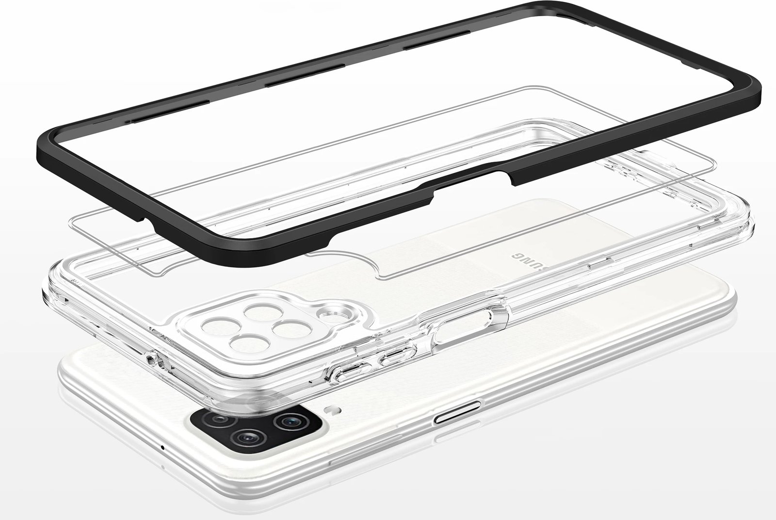 Mbështjellës Hurtel Hybrid Armor Clear 3 in 1 për Samsung Galaxy A22, i zi/transparente