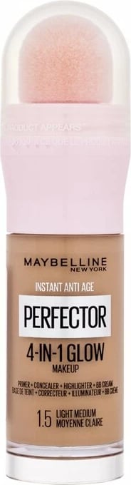 Fondatinë Maybelline Instant Anti-Age Perfector 4-In-1 Glow 1.5 Light Medium për femra, 20ml