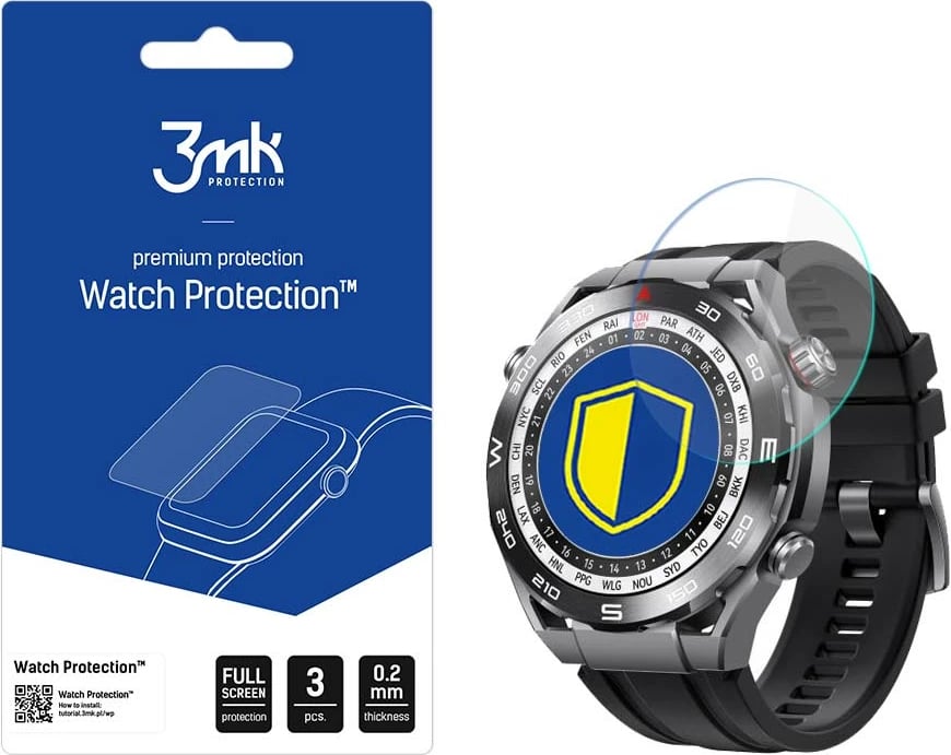 Xham mbrojtës për orë Huawei Watch Ultimate, 3mk Protection FlexibleGlass Lite, 3 copë, Transparent