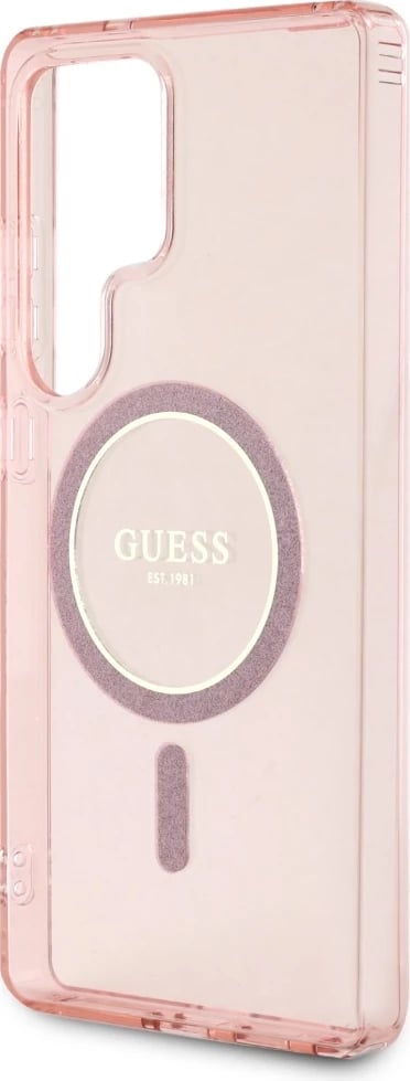 Mbështjellës, Guess, Glitter Circle Classic Logo MagSafe Case për Samsung Galaxy S25 Ultra, me MagSafe, rozë