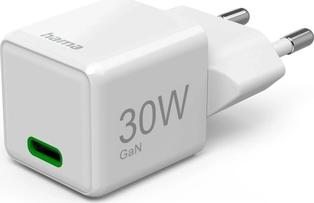 Karikues mini Hama GaN PD/QC 1x USB-C, 30W, i bardhë Karikues mini Hama GaN PD/QC 1x USB-C, 30W, i bardhë
