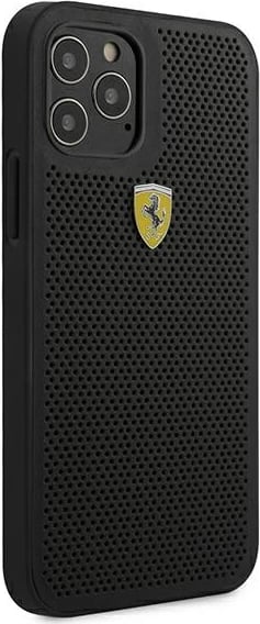 Mbështjellës Ferrari FESPEHCP12LBK për iPhone 12 Pro Max 6.7", i fortë, On Track Perforated, i zi