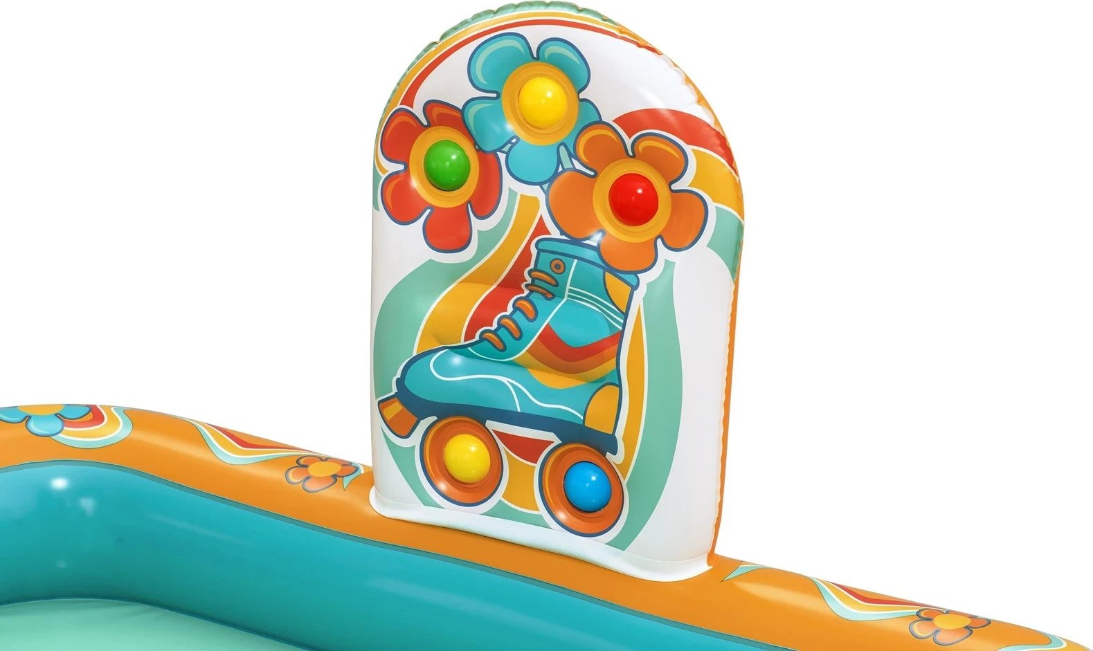 Qendër loje dhe pishinë fryrëse Bestway Retro Groove për fëmijë, 1.93 m x 1.52 m x 74 cm, shumëngjyrëshe