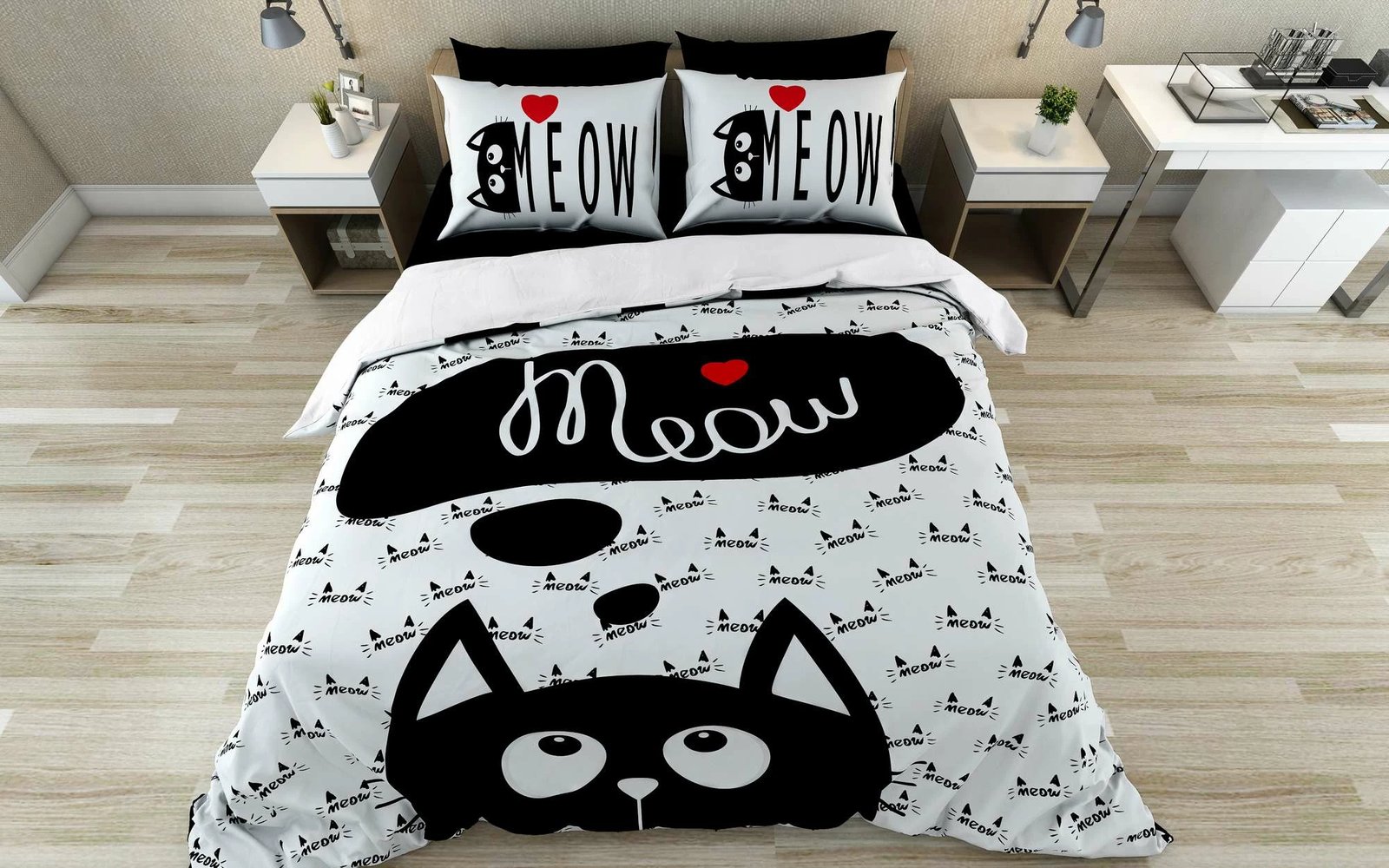 Set mbulesë jorgan XXL njësh, L'Essentiel Linge de Maison, Meow