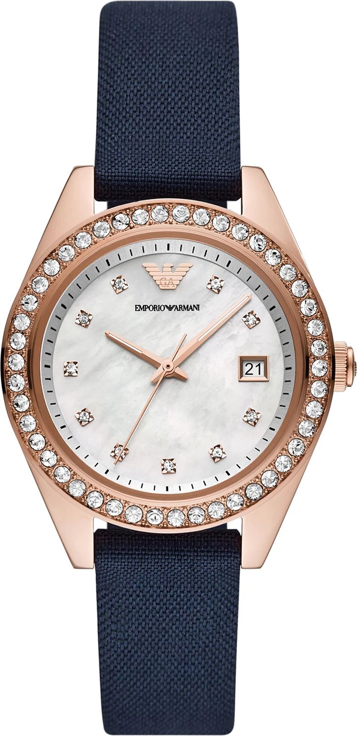 Orë dore për femra Emporio Armani, e zezë/rose gold