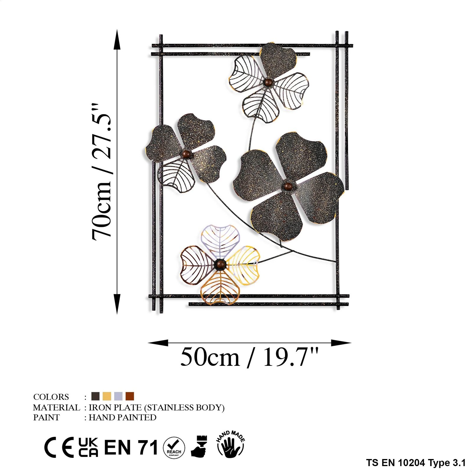 Aksesor dekorativ metalik për mur, Wallity, Weinan 2, shumëngjyrësh, 50x70x4cm