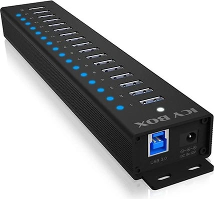 USB HUB IcyBox IB-HUB1717-U3, 16+1 porta, USB 3.2 Gen 1, 96W, Zi